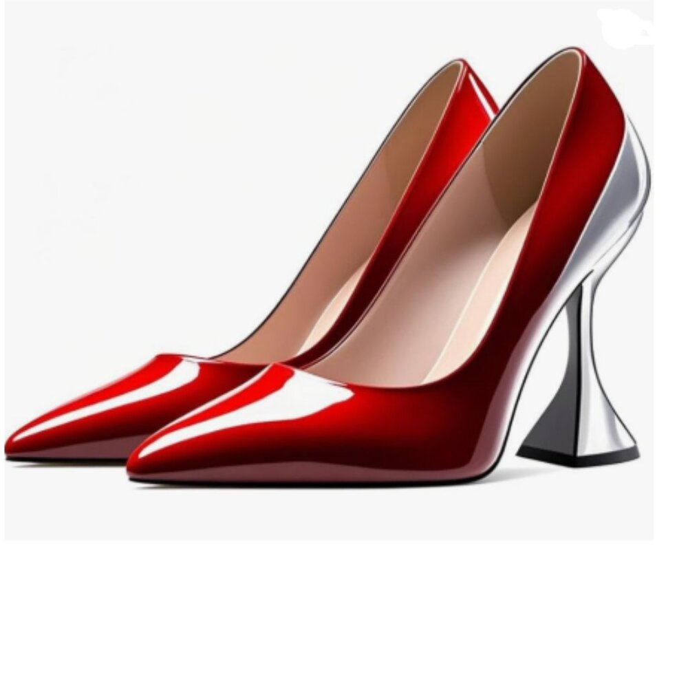 YDN Red and Silver Pointed Toe Slip on Pumps Special High Heel Shoe for Lady